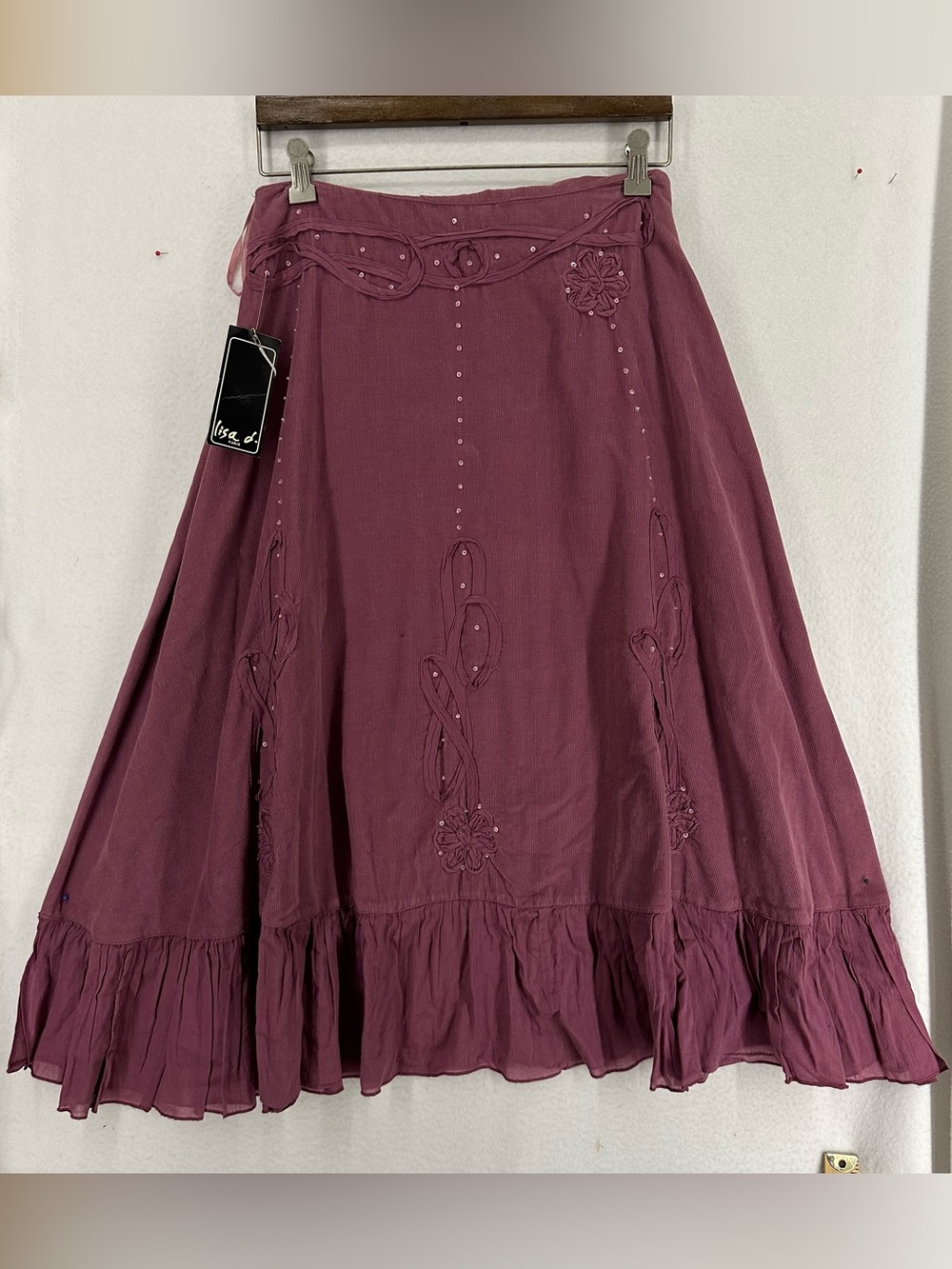 Lisa D. Milano Y2K Corduroy Embellished Floral Midi Skirt Women’s XS 38